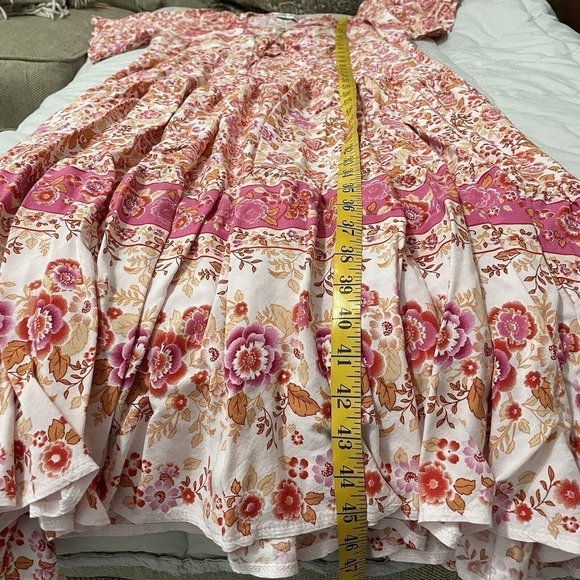 Salty Bright Dress Womens Sz 12 Pink White Floral Boho Tiered Rayon Maxi… - Picture 5 of 8